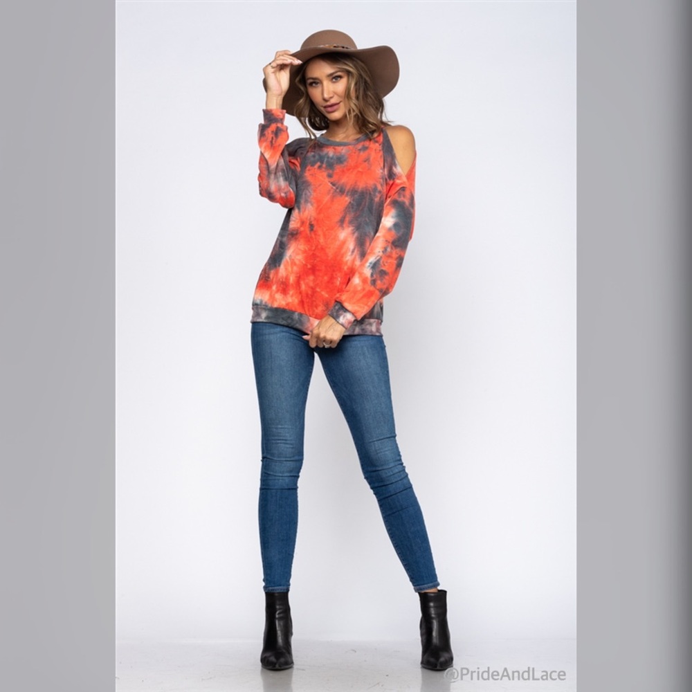LAST 1️⃣ CORAL TIE DYE COLD SHOULDER TOP - Picture 5 of 5